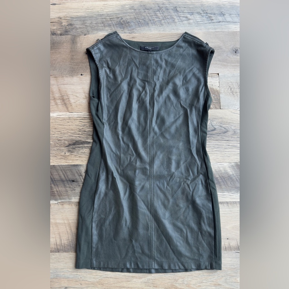 BCBGMaxAzria Olive Green Faux Leather Mini Dress